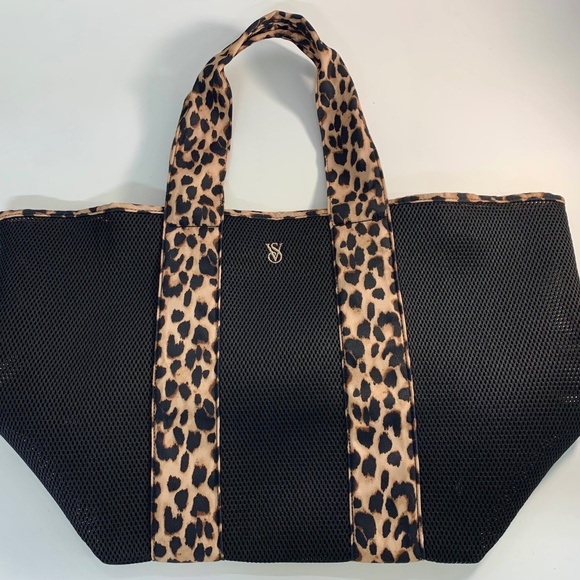 Victoria's Secret Large Mesh Tote Bag Black Leopard Print 24” - Picture 2 of 10